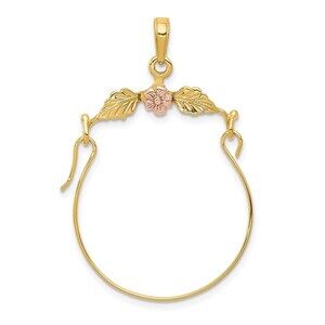 Million Charms 14k Two-tone Gold Leaves with Flower Charm Holder Pendant